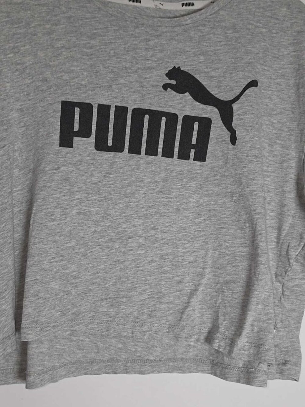Puma Gray Cropped Logo Tee Womens LARGE, Athletic Casual Boxy Top/Shirt